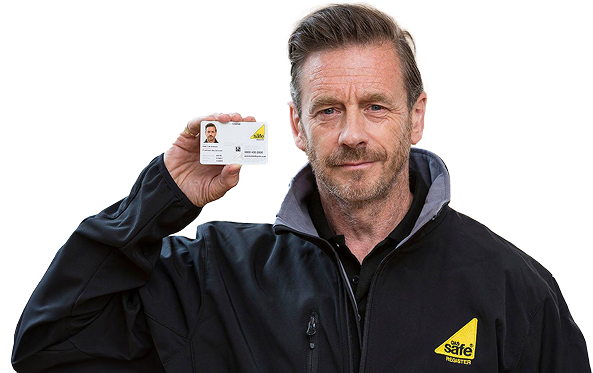 Gas safe registered installer holding his gas safe card